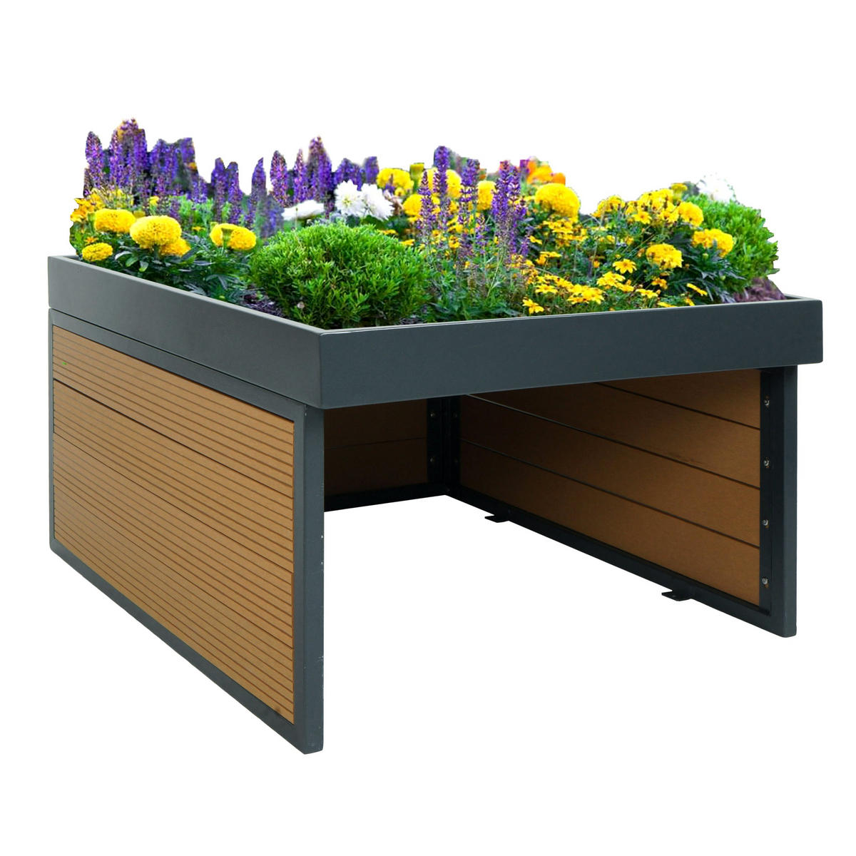 MÄHROBOTER-GARAGE mit Pflanzkasten 40x60x73cm WPC Metall Eiche-Optik - Eichefarben, Metall (60/40/73cm) - PROREGAL