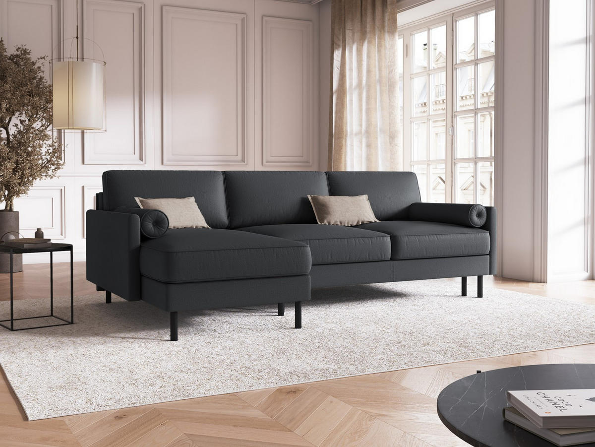 AUSKLAPPBARES-ECKSOFA links mit Container Scott aus strukturiertem Stoff dunkelgrau 5 Sitzplätze - Dunkelgrau, Textil (142/212cm) - Micadoni