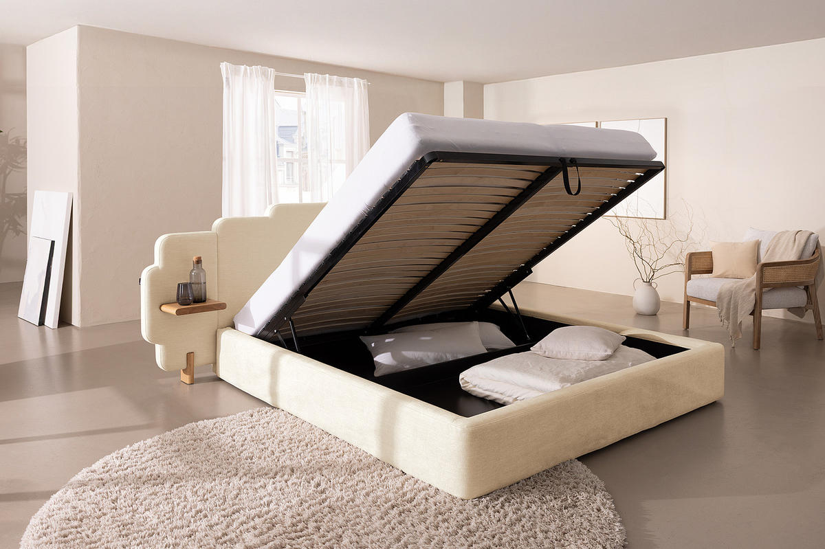 POLSTERBETT - Chenille - Creme, Textil (160/200cm) - home24