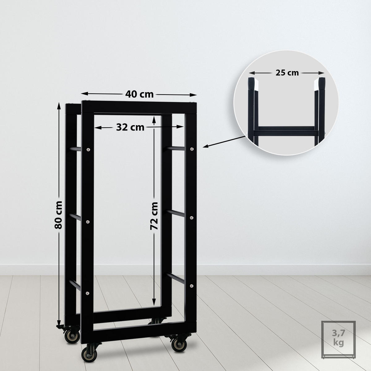 KAMINHOLZREGAL 40/25/80 cm Metall schwarz - Schwarz, Metall (40/80/25cm) - CLP