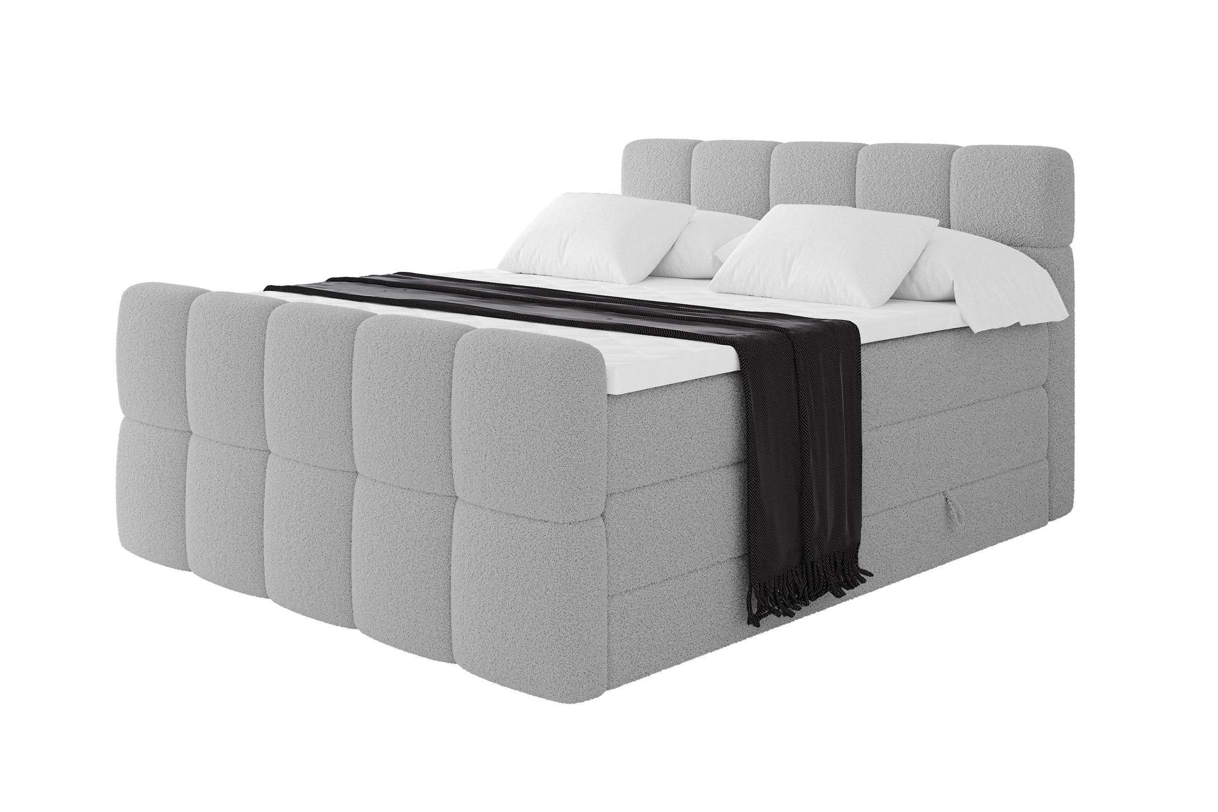 BOXBETT mit Matratze H3/H4 - FAMA-Z KING - 180x200 cm Hellgrau Quelle - Hellgrau, Holzwerkstoff (180/200cm) - ALTDECOR