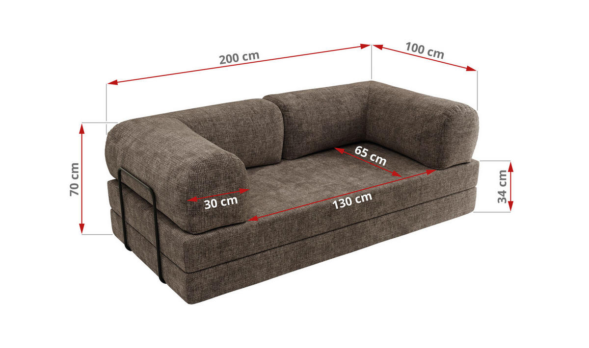 TROJMIESTNA POHOVKA ORSETTO - Hnedá Hrubo tkaná ženilka - hnedá/čierna, kov/textil (200/70/100cm) - MKS