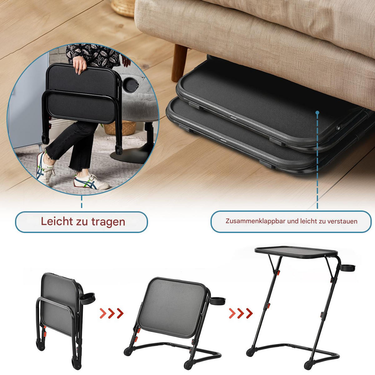 BEISTELLTISCH Schwarz, klappbar - Schwarz, Kunststoff (53.5/37/70.5cm) - Meubles Cosy