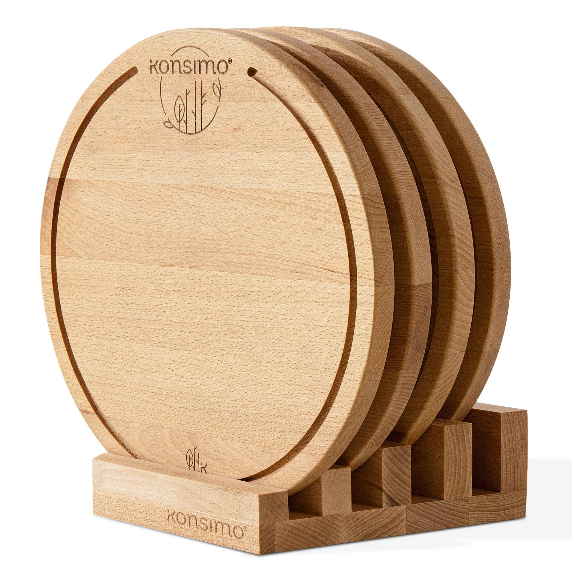 SCHNEIDEBRETT Set mit Halter Hemero 4tlg - Buchefarben, Holz (32/8cm) - KONSIMO®