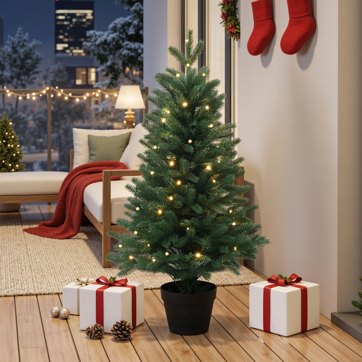 KÜNSTLICHER Weihnachtsbaum 90 cm mit Beleuchtung und Timer - Grün, Kunststoff (60/93cm) - Hometopia