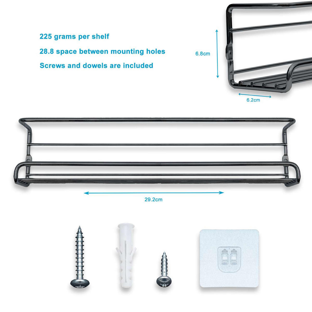 GEWÜRZREGAL-Set mit selbstklebenden Haken - Schwarz, Metall (6.2/6.8/29.2cm) - Intirilife