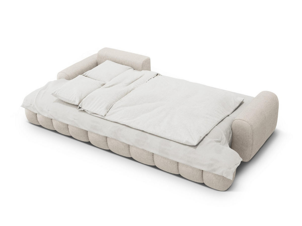 AUSKLAPPBARES-ECKSOFA links mit Container Linz aus strukturiertem Stoff beige 3 Sitzplätze - Beige, Textil (142/275cm) - Cosmopolitan Design