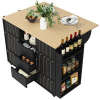 KÜCHENINSEL Schwarz Holzoptik mit Arbeitsplatte & Schiebetüren - Schwarz, Holz (42/90/110cm) - SHOPENTRA