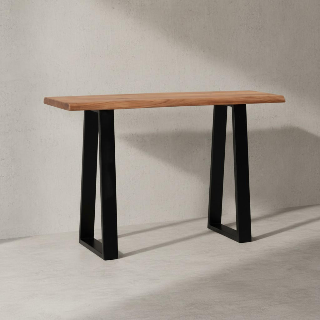 SCHREIBTISCH – Massivholz Akazie, 118x41 cm, Live-Edge Design, schmal - Schwarz/Braun, Holz/Metall (41/118/76cm) - KADIMA DESIGN