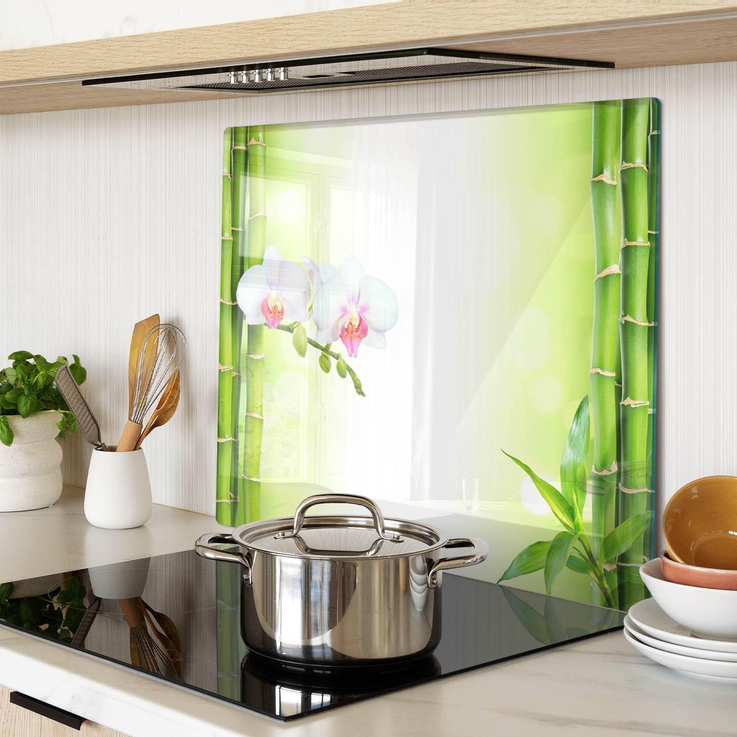 GLASPLATTE 60x52 cm Orchidee und Bambus - Grün, Glas (60/0.4/52cm) - TULUP