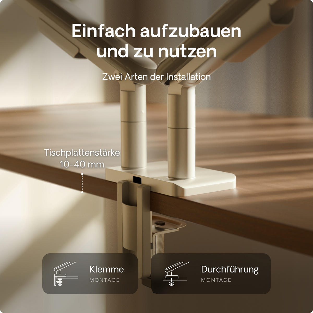 MONITORHALTERUNG, Weiß, Tischhalterung für 2 Monitore 17"-32", VESA 75x75mm, VESA 100x100mm - Schwarz, Kunststoff/Metall (95/12.4/62.3cm) - Desktronic