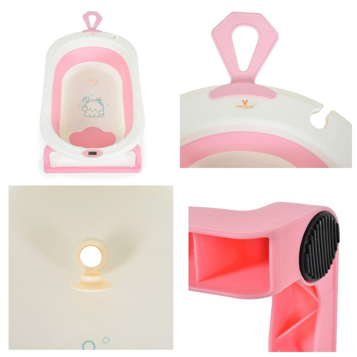BABYBADEWANNE Terra rosa 87 cm, faltbar, Digitalthermometer, Wasserablauf, Brausehalterung - Rosa, Kunststoff (48/87cm) - Cangaroo