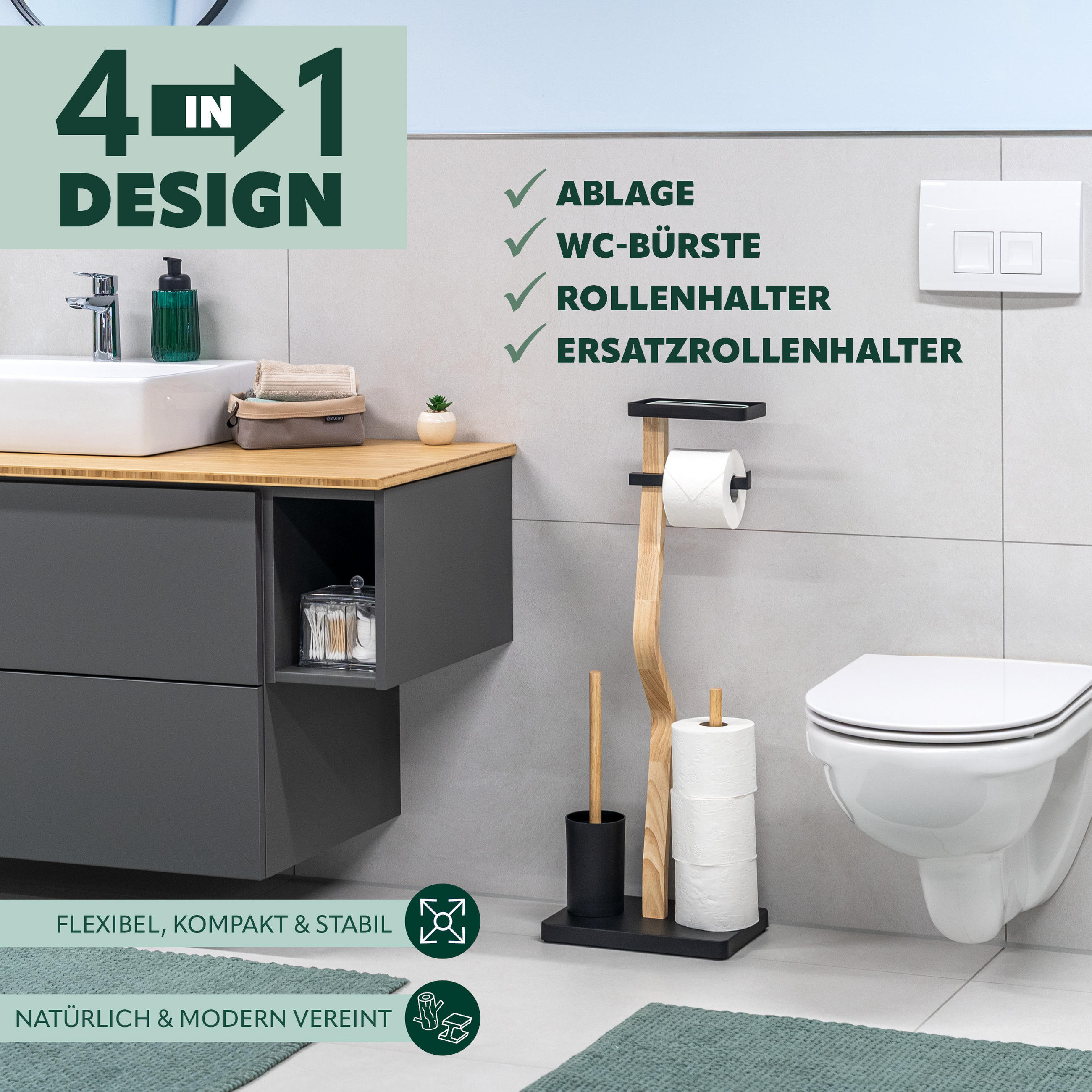 STAND-WC-GARNITUR 4IN1, schwarz - Schwarz, Holz (30/80/20cm) - eluno