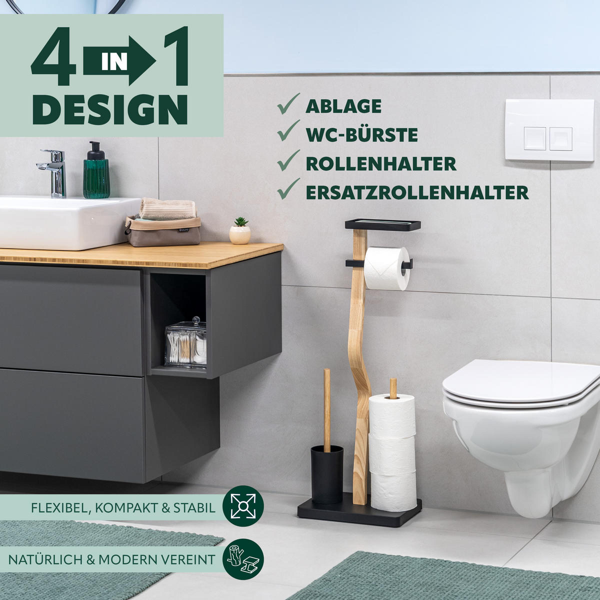 STAND-WC-GARNITUR 4IN1, schwarz - Schwarz, Holz (30/80/20cm) - eluno