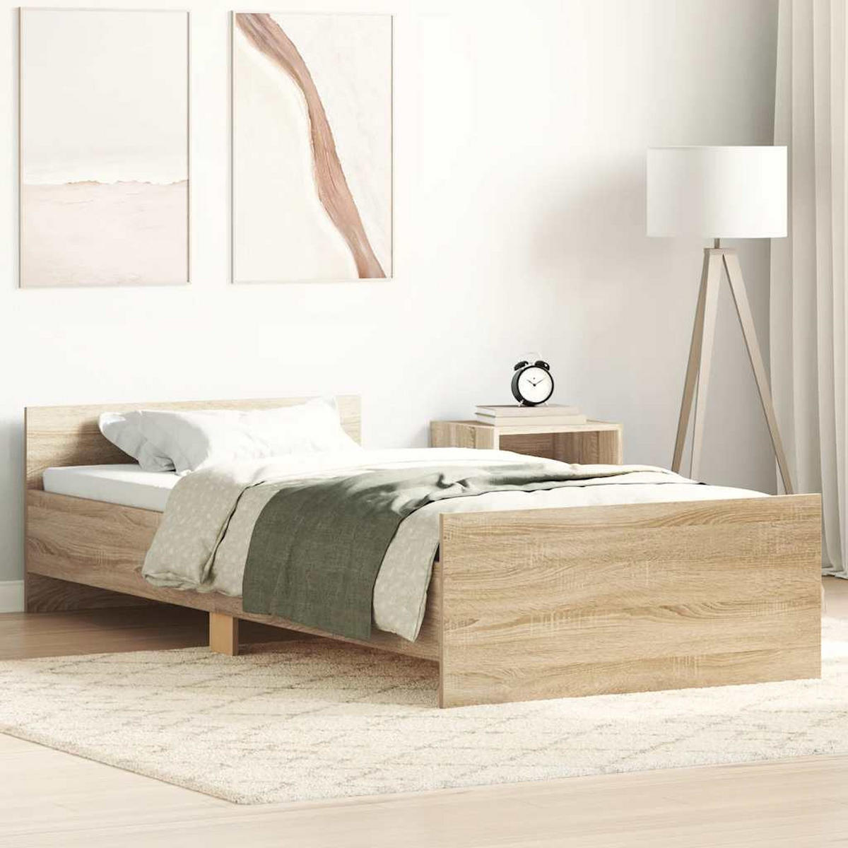 BETTGESTELL ohne Matratze Sonoma-Eiche 90x200 cm Holzwerkstoff - Braun, Holzwerkstoff - furnicato