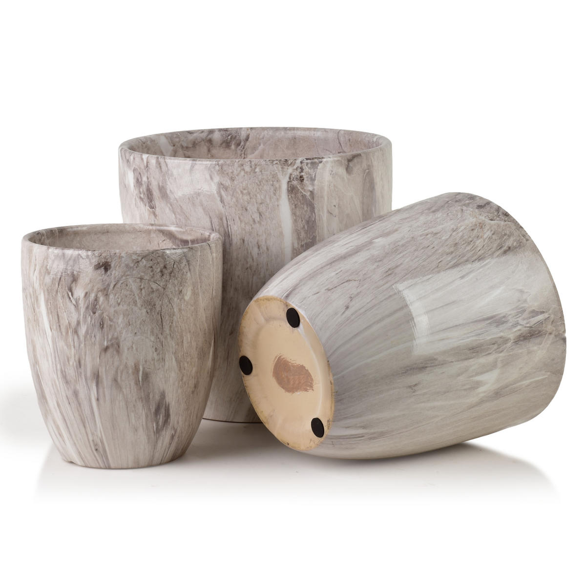 BLUMENTOPF Neva Marble 3er Set Beige 30,5x30,5x30,5/26x26x27/20,5x20,5x23 cm Keramik - Beige, Keramik (30.5/30.5cm) - Mondex