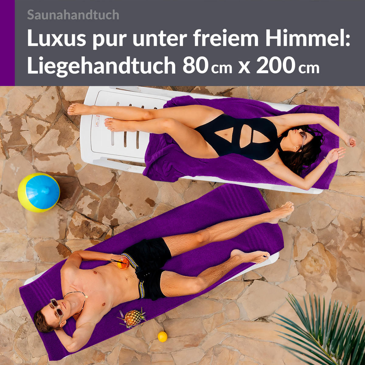 SAUNATUCH 80x200 cm 2er Set London Aubergine Lila - Aubergine, Textil (80/200cm) - Lashuma