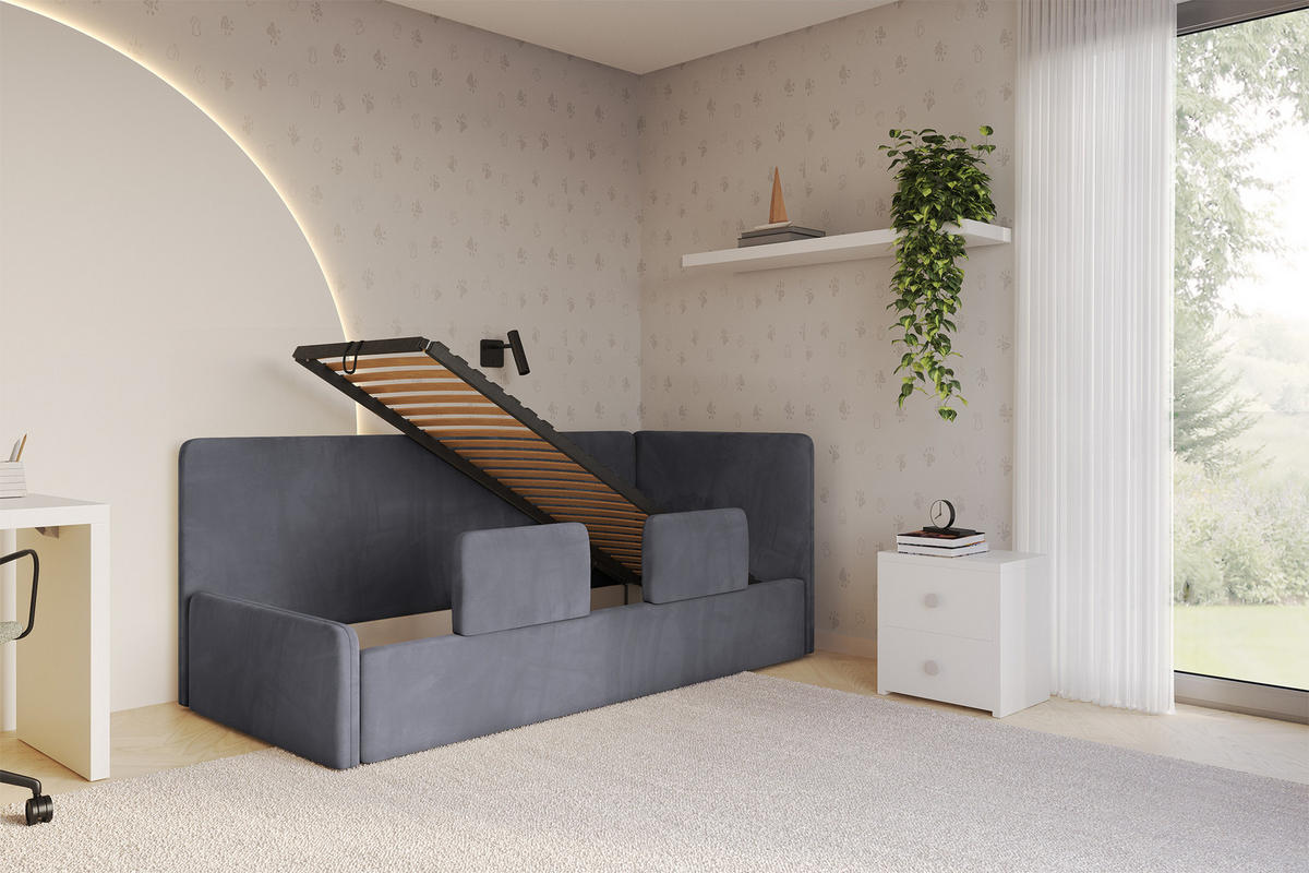 EINZELLBETT Jugendbett mit Bettkasten, Links - NORY 80x200 Dunkelgrau - Dunkelgrau, Holzwerkstoff/Textil (80/200cm) - ALTDECOR
