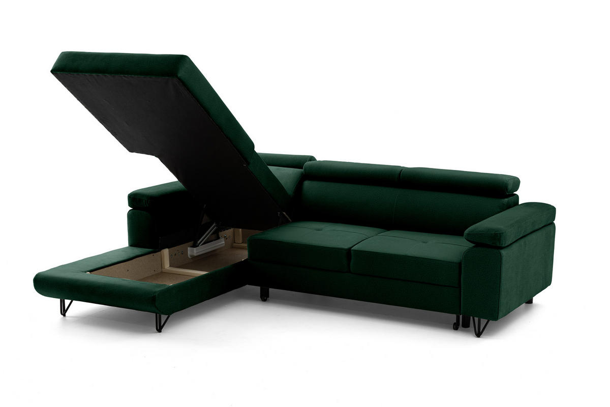 ECKSOFA NORIS L Dunkelgrün mit Schlaffunktion Links - Dunkelgrün, Holz/Textil (250/183cm) - Muffo