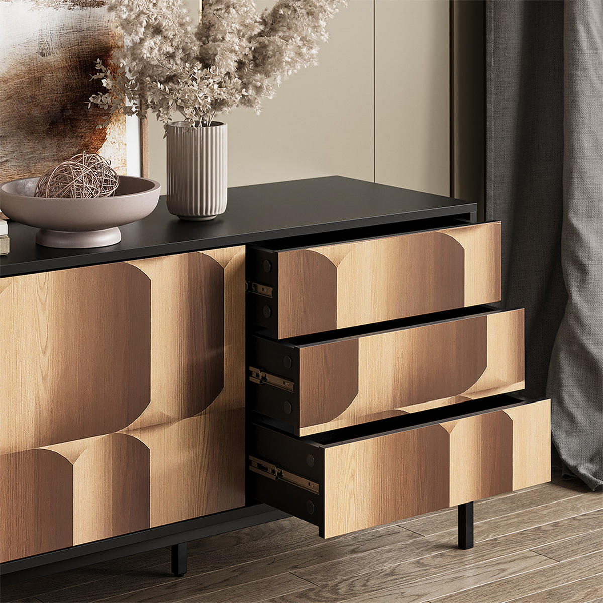 Eichefarben/Schwarz, Holzwerkstoff (150/60/40cm) - Vicco