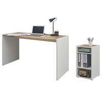 SCHREIBTISCHKOMBINATION 2-teilig weiß matt, Eiche Wotan 143 cm, Büromöbel Set mit Bürocontainer - Silberfarben/Eiche Wotan, Holzwerkstoff/Kunststoff (62/143/76cm) - Furn.Design
