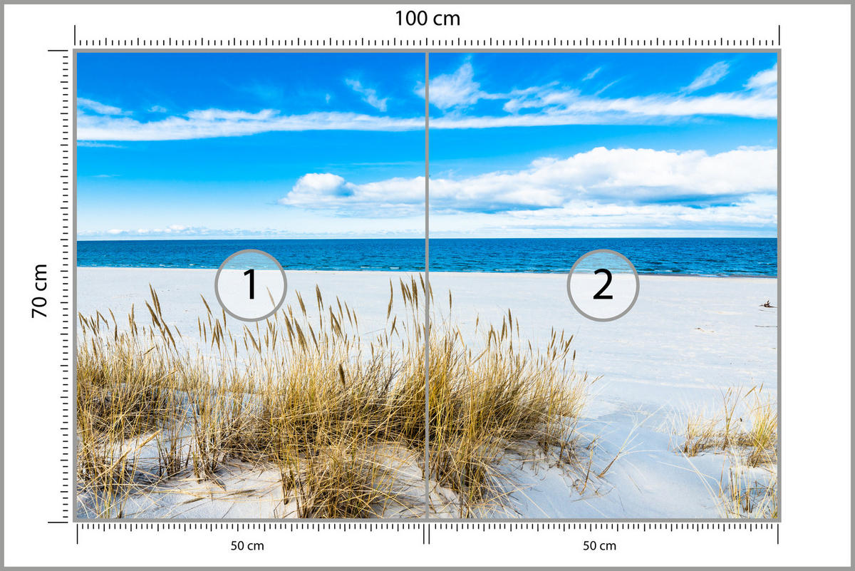 FOTOTAPETE für Badezimmer Sonnenstrand Meer Landschaft Sand 100x70 - Blau/Beige, Papier (100/70cm) - Muralo