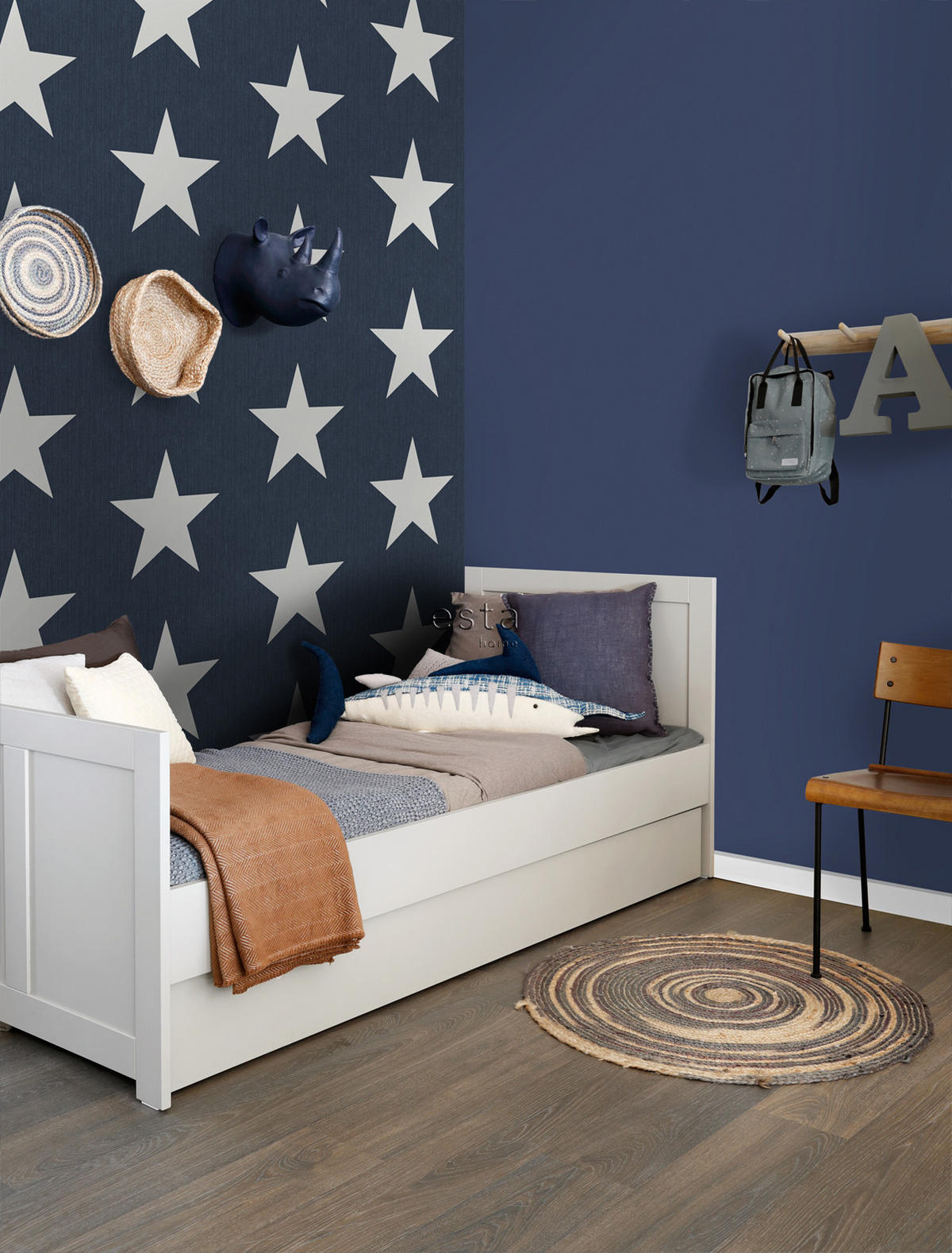 TAPETE Sterne auf Jeansstoff 53 cm x 10.05 m - Blau, Papier (53/0.1cm) - ESTAhome