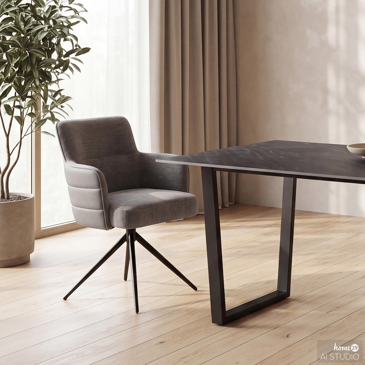 ESSTISCH - Keramik / Stahl - Schwarz, Keramik/Metall (90/140/75cm) - home24