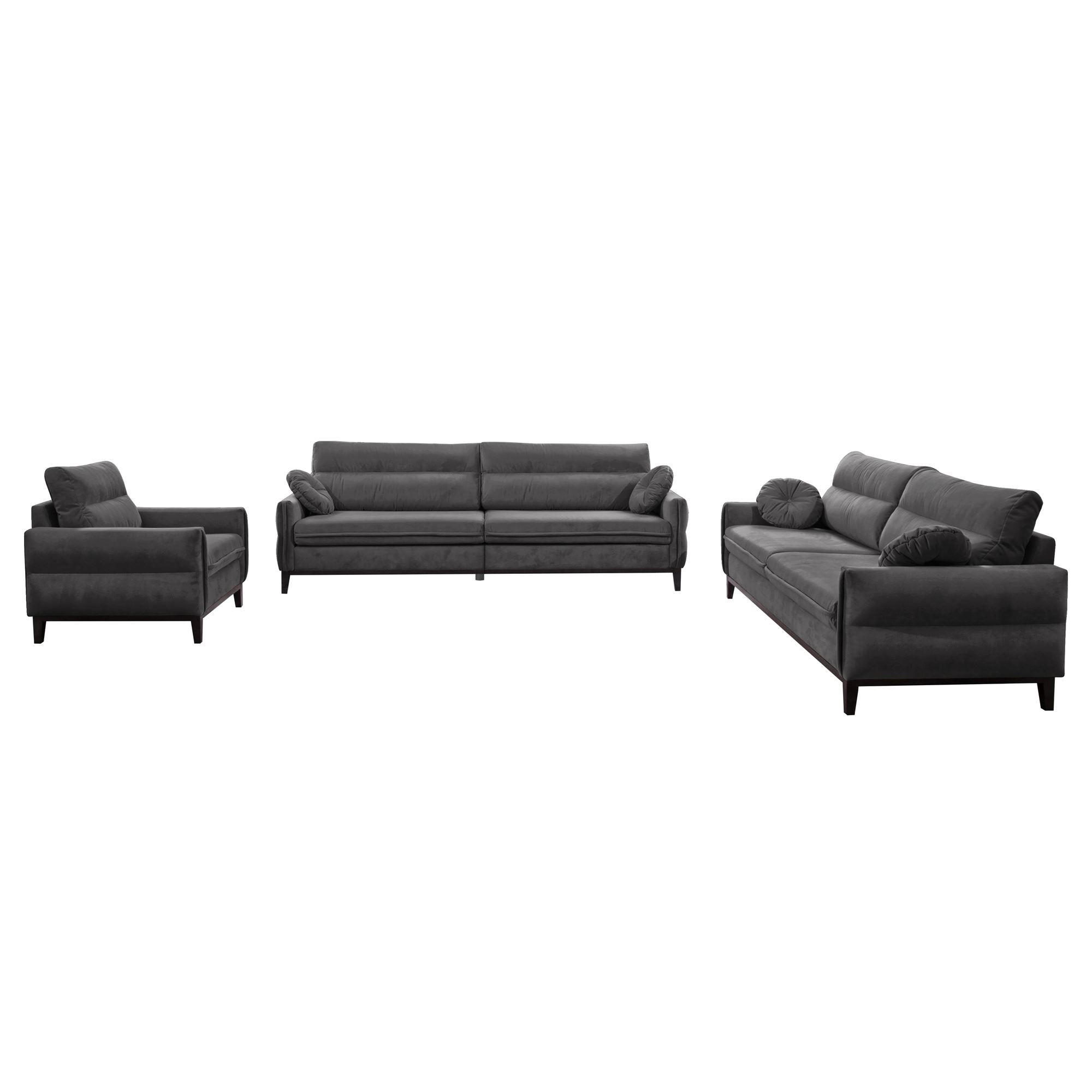 Beautysofa Sitzgarnitur Dunkelgrau 268x95x94 cm