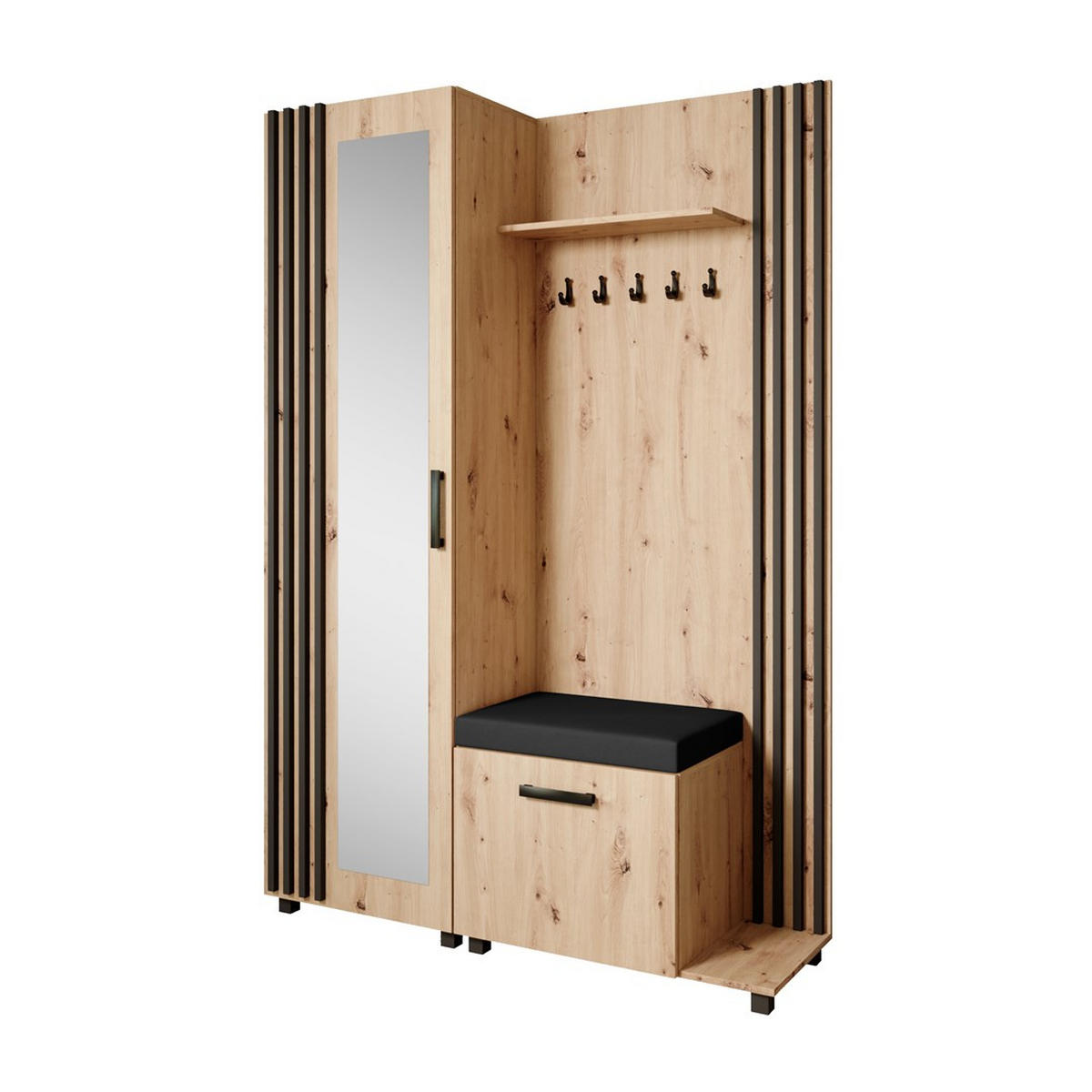 GARDEROBENSCHRANK Livia mit Aufhängern und Spiegel, eiche Artisan, rechts - Schwarz/Eiche Artisan, Holzwerkstoff (137/207/42cm) - Beautysofa