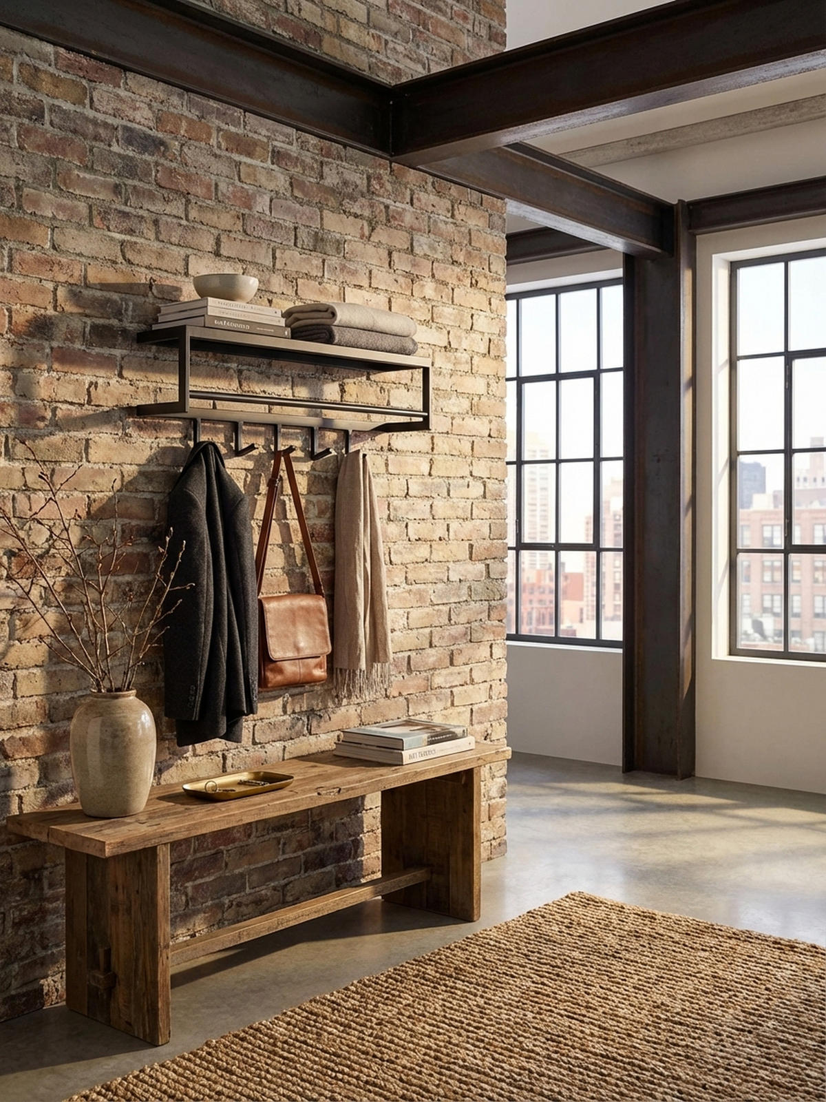 WANDGARDEROBE Metall Schwarz Modern mit 5 Haken und Kleiderstange - Schwarz, Metall (70/20/20cm) - KADIMA DESIGN