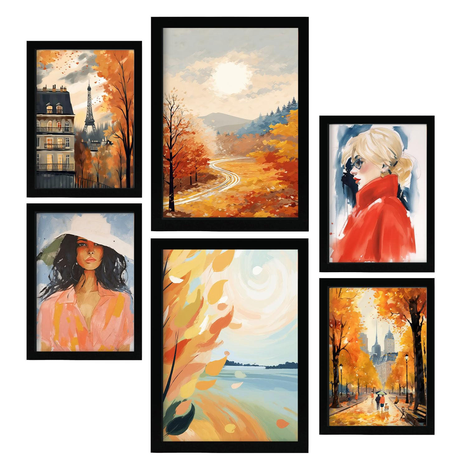 POSTER Set Mit 6 Nobel In Damenplakat A3 & A4 Schwarzer Rahmen - Schwarz, Papier (29/3cm) - Nacnic