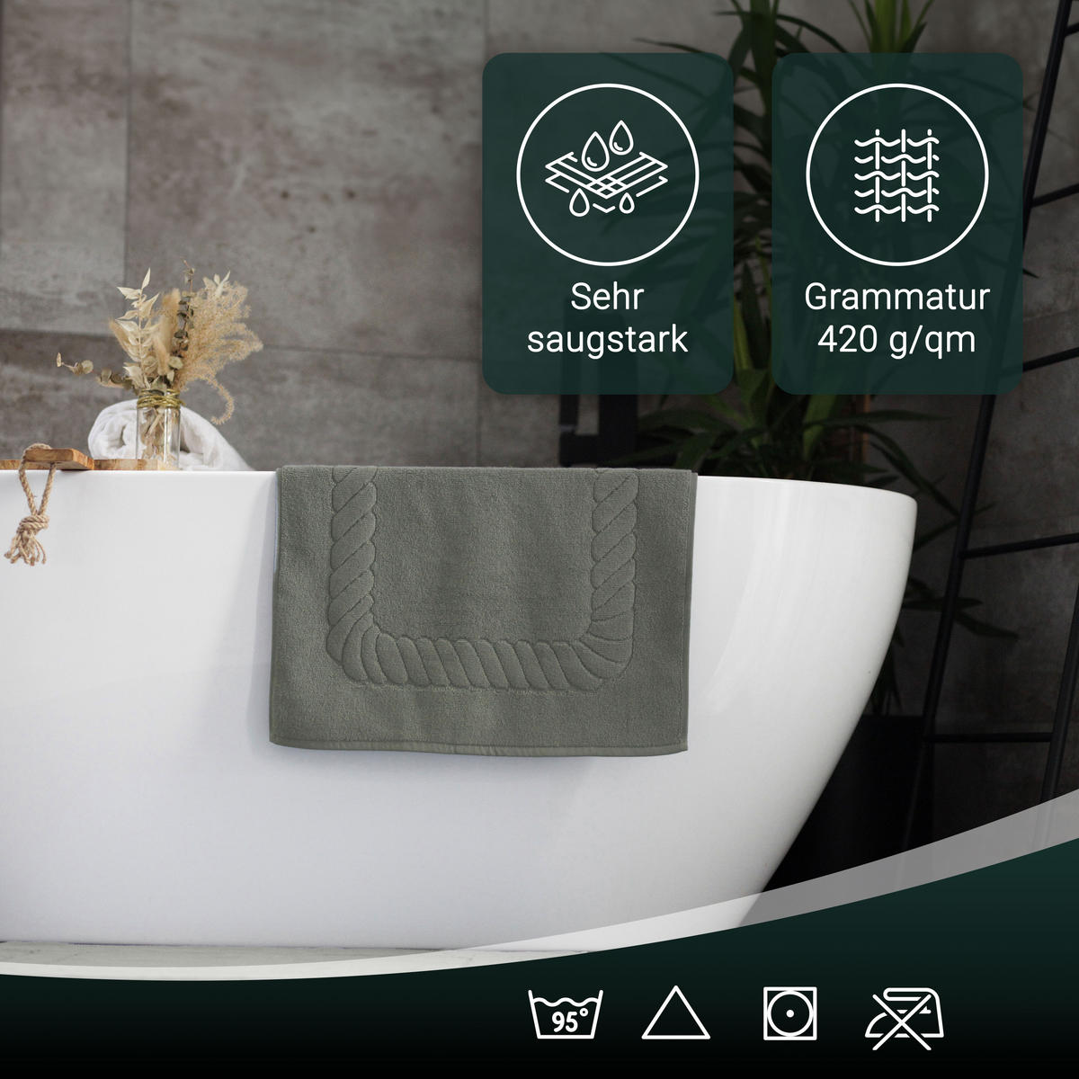 BADEMATTE, 2er-Set, 50x70 cm, 100% Baumwolle, Braun - Taupe, Textil (50/70cm) - Zollner
