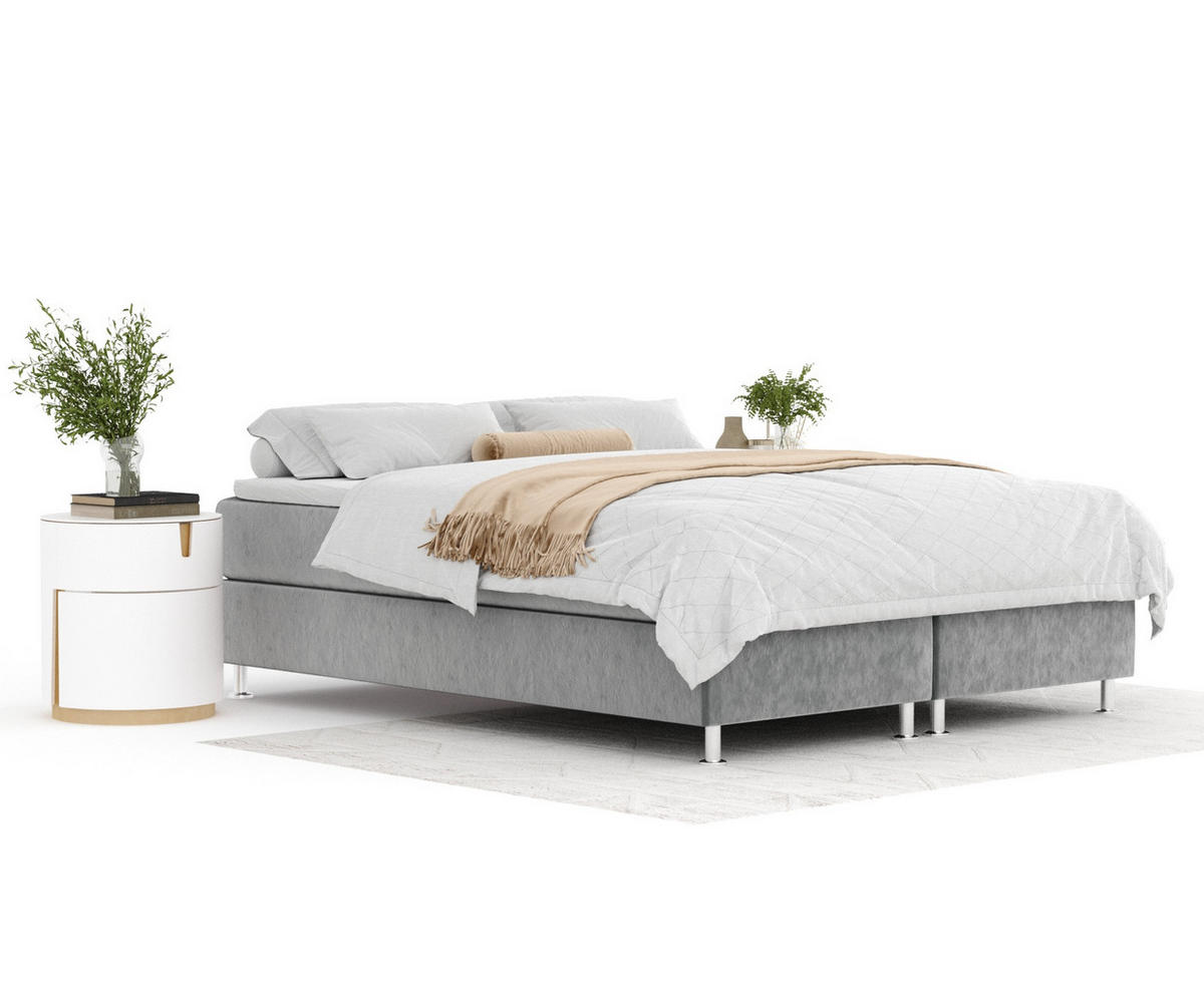BOXSPRINGBETT Sub Grau 200/200 cm mit Latex-Topper - Silberfarben/Grau, Holz/Holzwerkstoff (200/200cm) - Maison de Reve