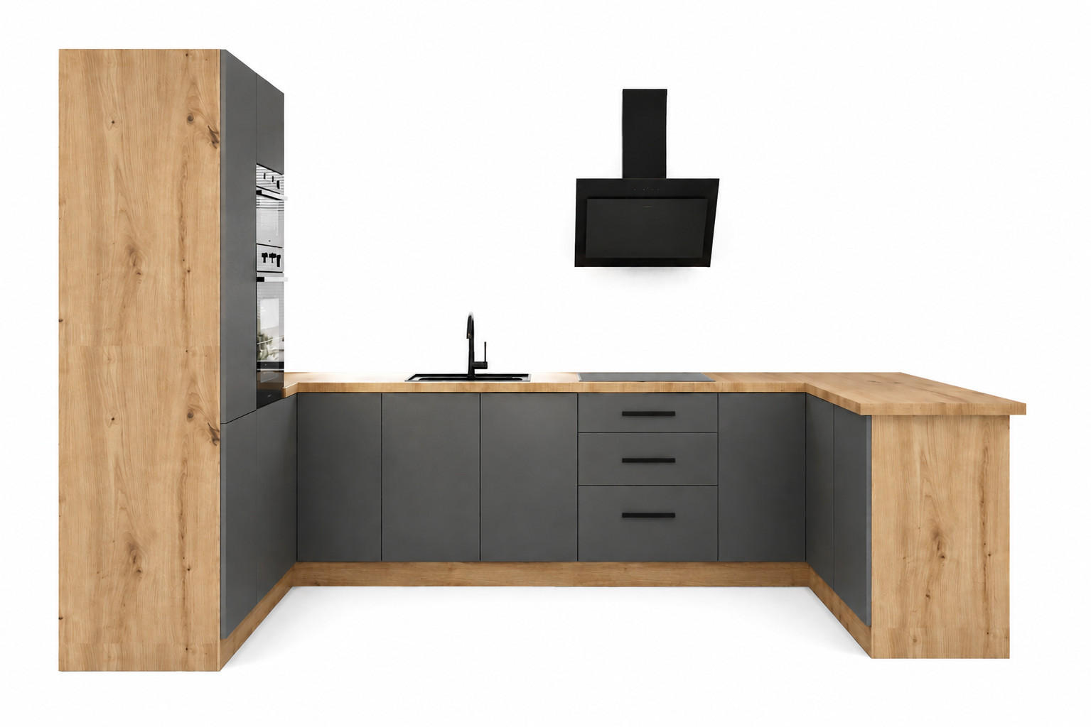 ECKKÜCHE 210 x 320 x 150 cm – Nexa K103-G680 – in Beige / Matt - Beige/Schwarz, Holz/Metall (320/212/58cm) - ROYAL24_MARKT