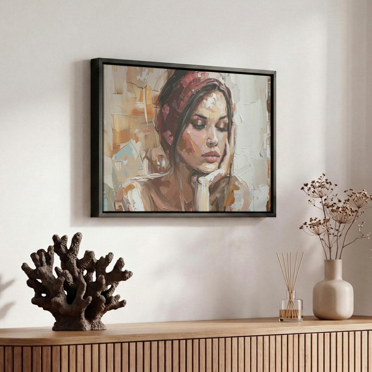 LEINWAND Bilder mit Rahmen - Frau - Lackierung - Porträt - Modern - 30x20 - Altrosa, Textil (30/20cm) - MuchoWow