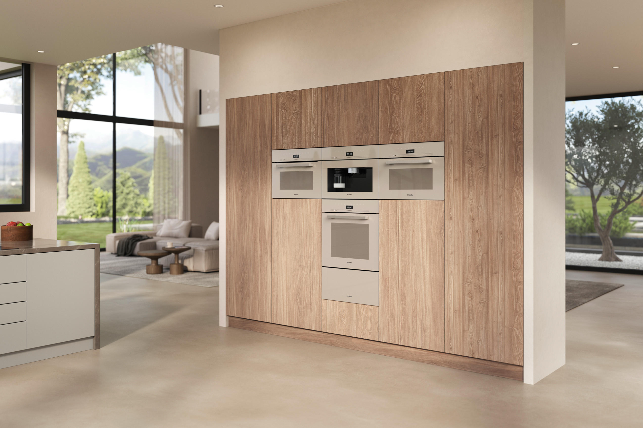 MIELE Küchen-Einbaugeräte im edlen Farbton Pearlbeige.
