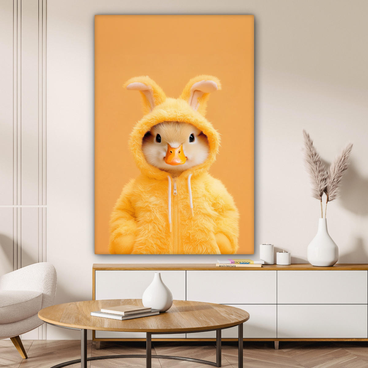 LEINWANDBILD Osterhase - Kostüm - Ente Deko Groß 90x140 cm - Gelb, Textil (90/140cm) - MuchoWow