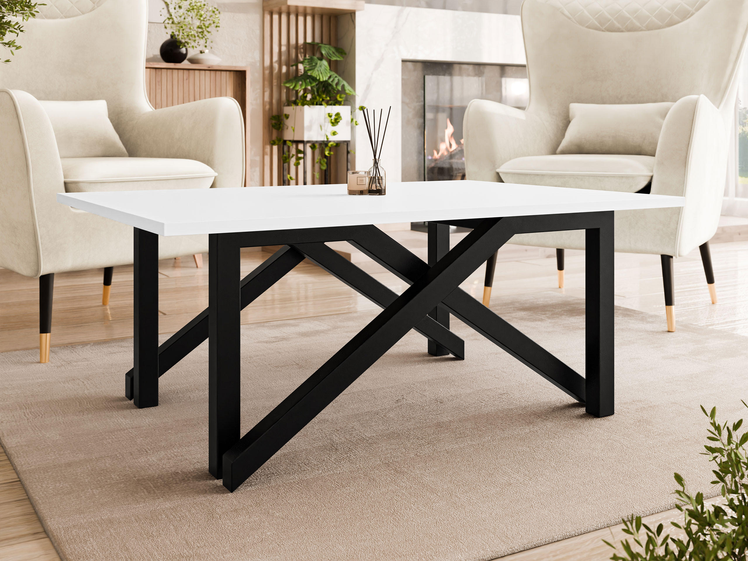 2-IN-1 COUCHTISCH UND ESSTISCH Xena Bis - Schwarz/Weiß, Holzwerkstoff/Metall (70/100/45cm) - MIRJAN24
