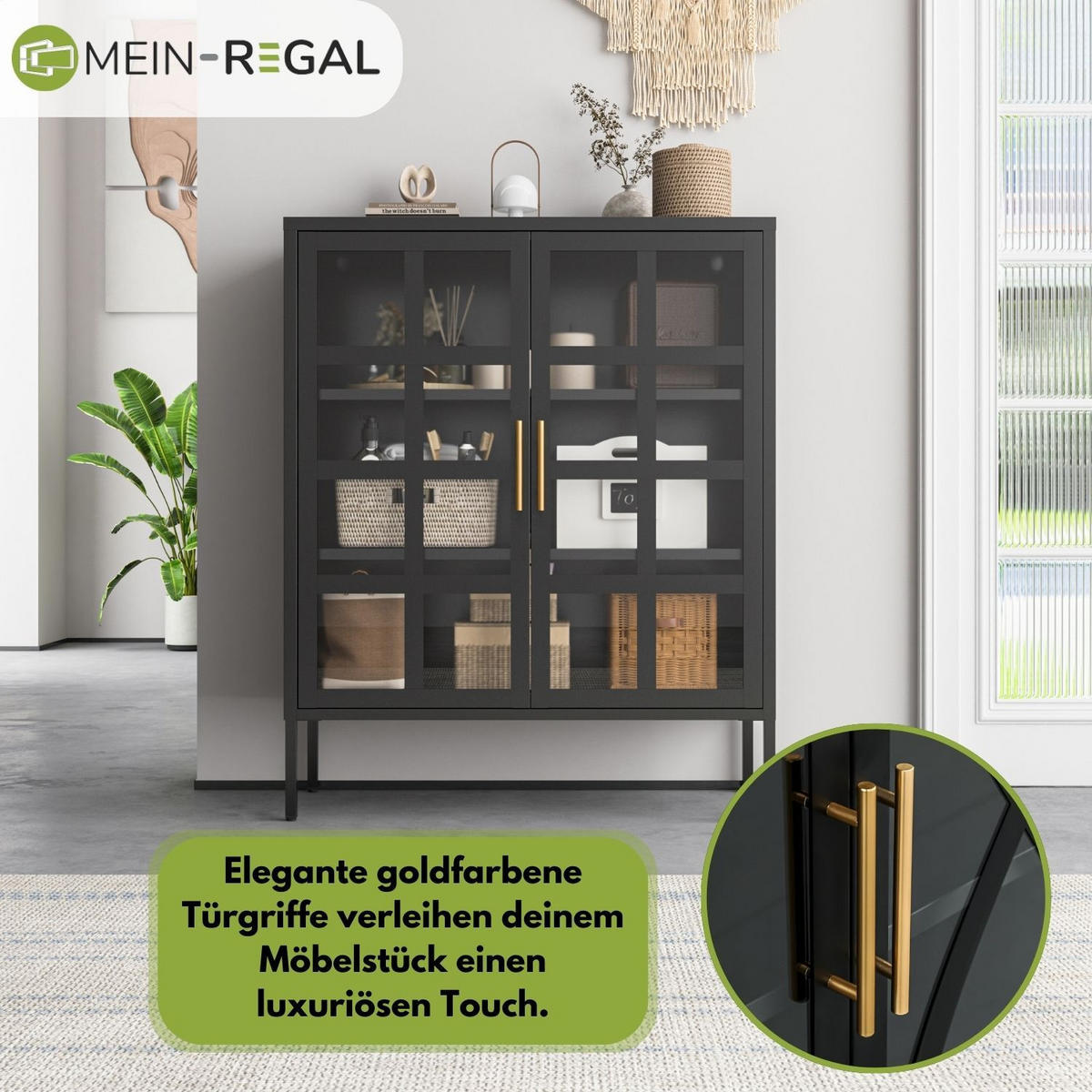 HIGHBOARD GLASGOW Metall mit Glastüren 90/35/110 cm - Schwarz, Metall (35/110/90cm) - Mein-Regal