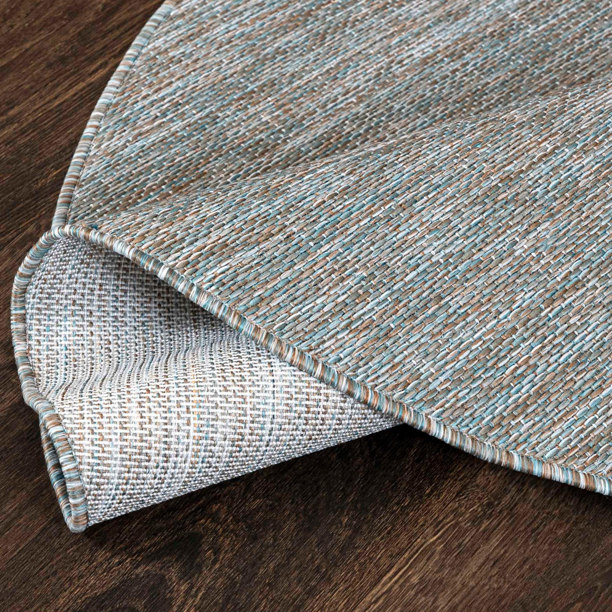 TEPPICH Braun In-Outdoor Einfarbig - Rund, Kurzflor, Modern - Blau Grau - 150 x 150 cm - Blaugrau, Textil (150/150cm) - Mazovia
