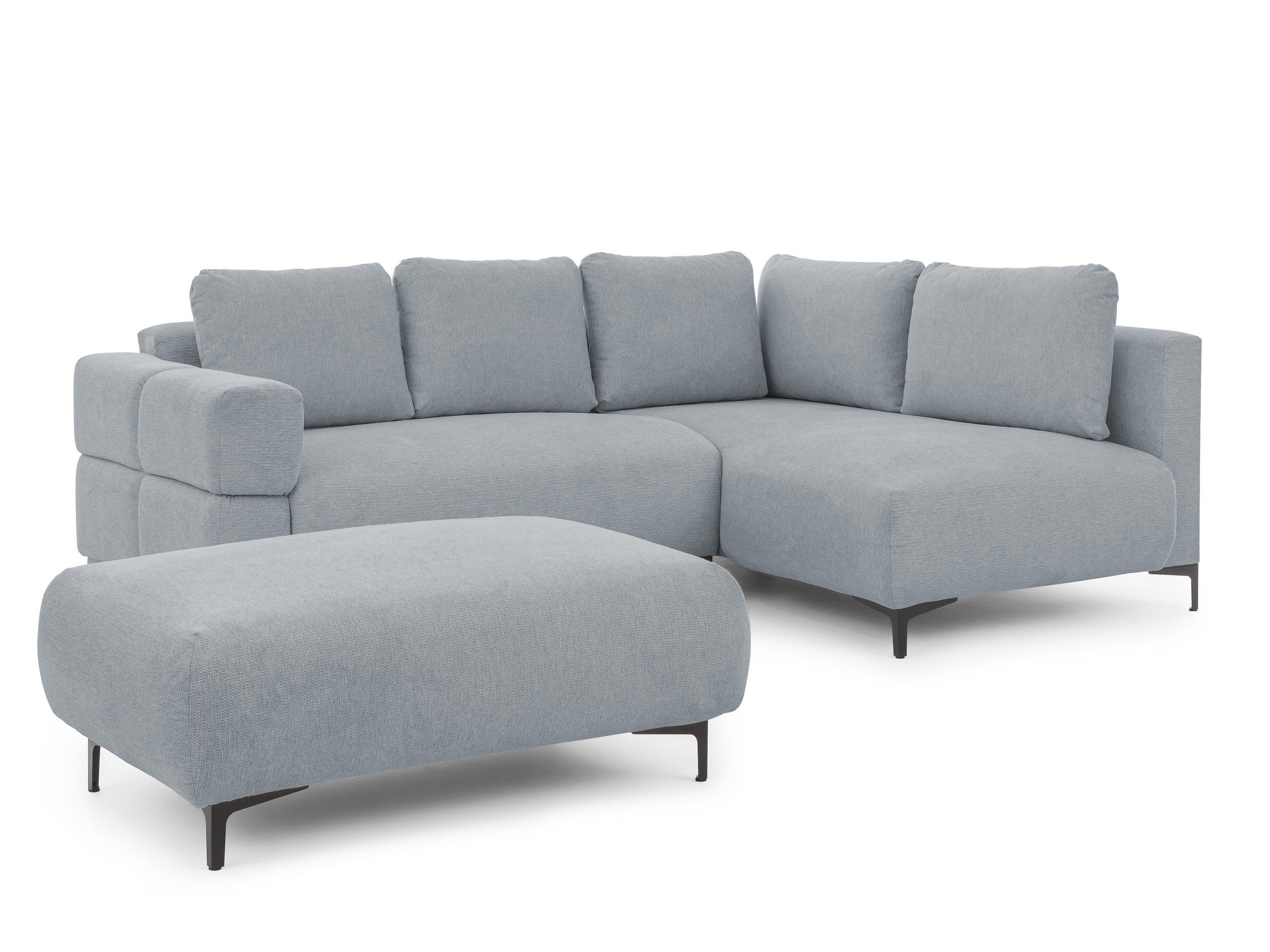 ECKSOFA inkl. Hocker Cardea mit Schlaffunktion in Bubble-Optik aus weichem Grau Strukturstoff und hohem Sitzkomfort - Ottomane rechts - Schwarz/Grau, Holz/Textil (230/170cm) - S-Style Möbel