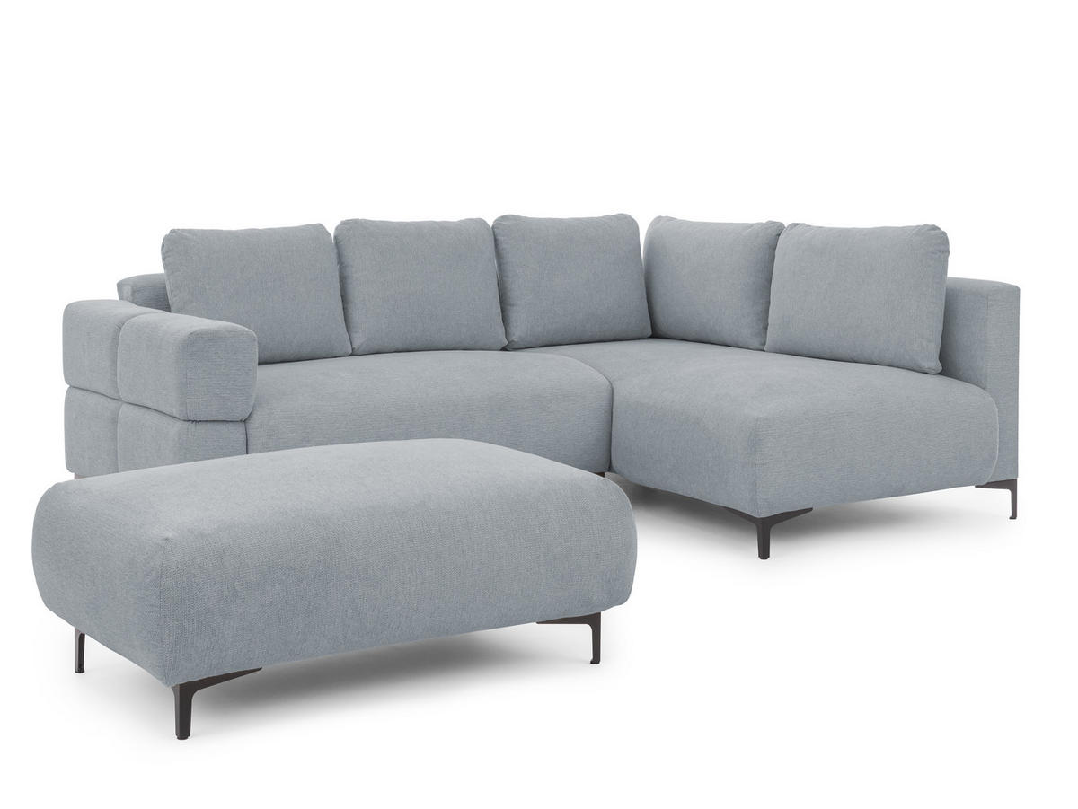 ECKSOFA inkl. Hocker Cardea mit Schlaffunktion in Bubble-Optik aus weichem Grau Strukturstoff und hohem Sitzkomfort - Ottomane rechts - Schwarz/Grau, Holz/Textil (230/170cm) - S-Style Möbel