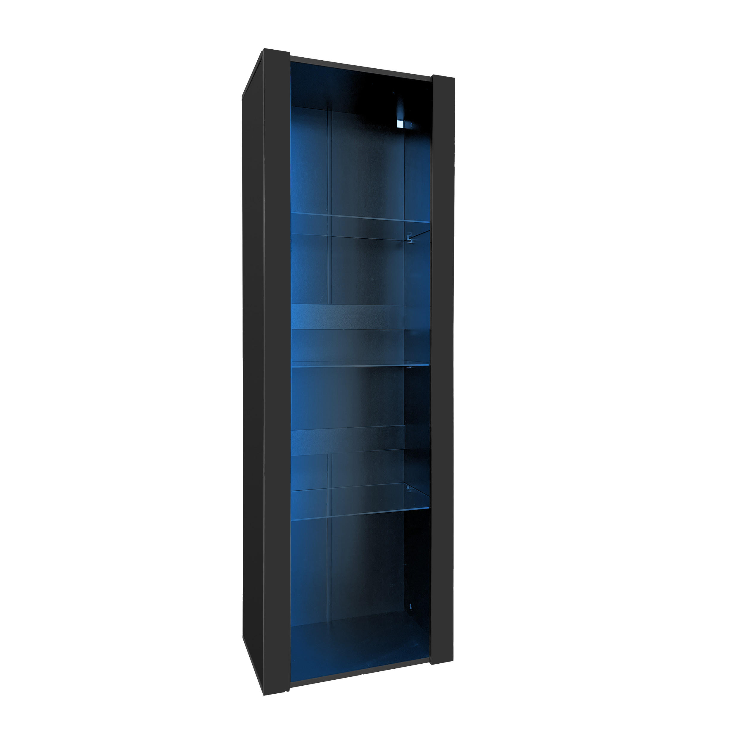 VITRINE DE-38250 55/38/166 cm mit 3 Glasfächern und LED-Beleuchtung Schwarz - Schwarz, Holzwerkstoff (55/166/38cm) - ComfortXL
