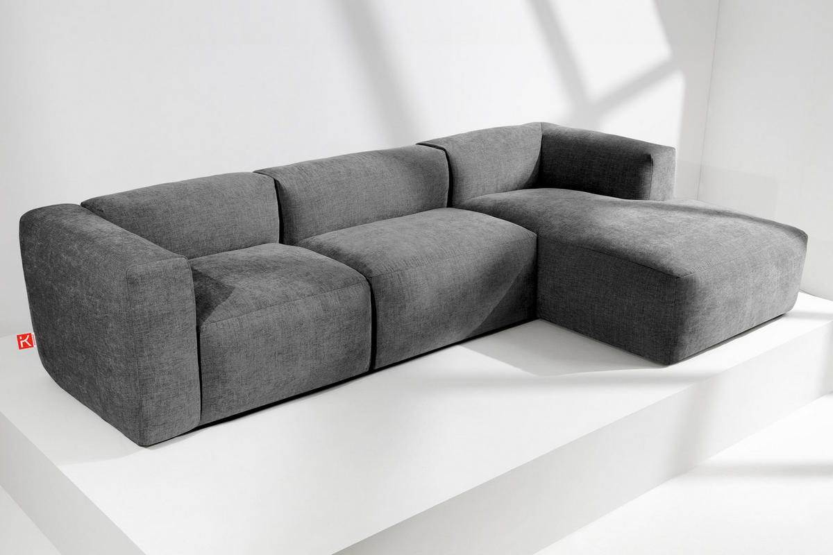 ECKMODULSOFA-RECHTS BUFFO mit extrem weicher und bequemer Sitzfläche, Gewebestoff, aschfahl - Grau, Textil (297/180cm) - KONSIMO®