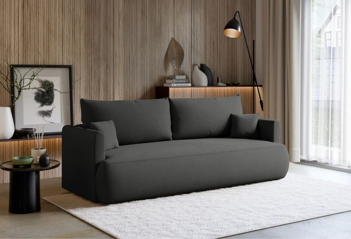 3-SITZER SOFA Ovo Mini Dunkelgrau Chenille Easy-Clean - Dunkelgrau/Schwarz, Kunststoff/Textil (226/90/97cm) - Selsey