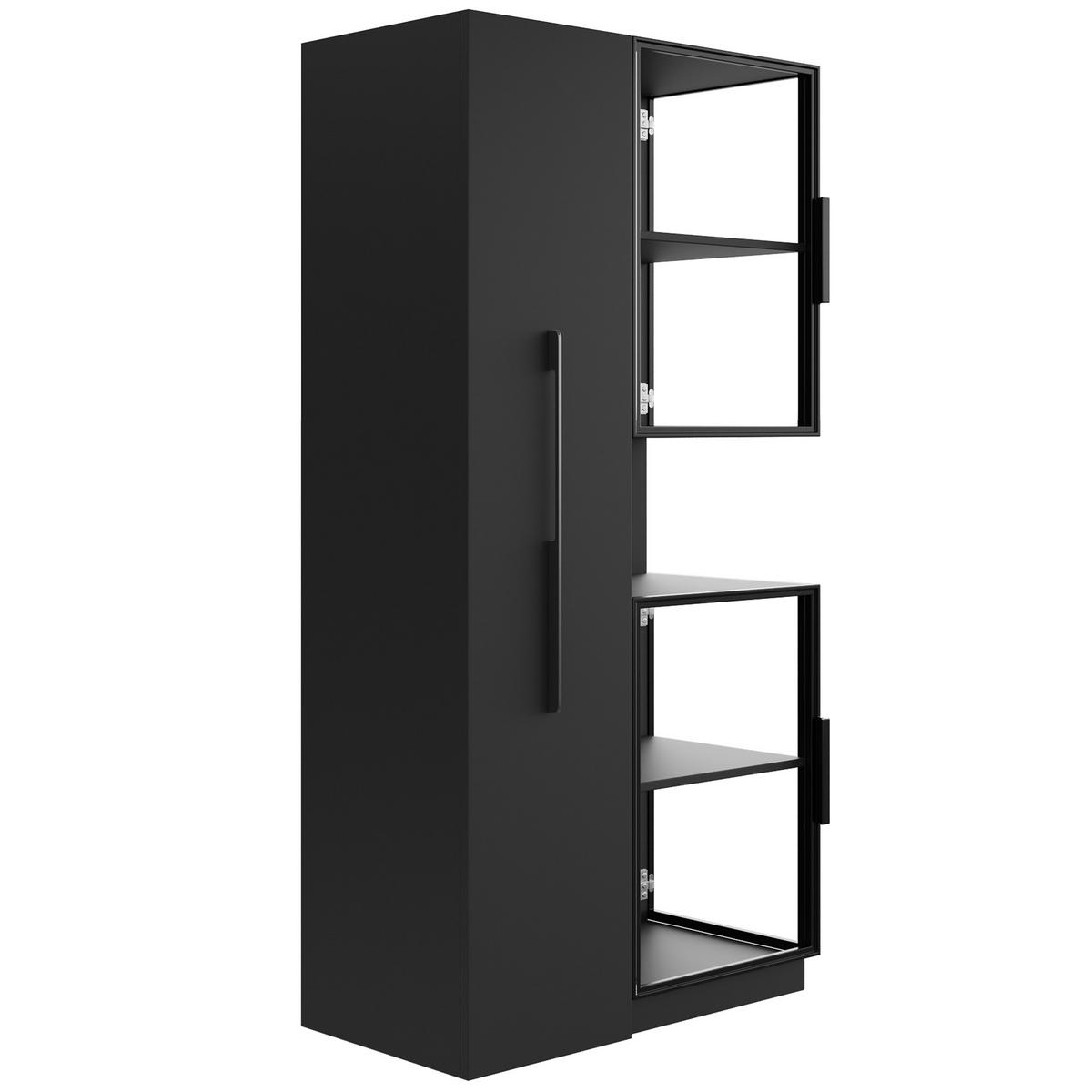 VITRINE LED Glasvitrine Ausziehregal Hochschrank 160cm Weiß - Schwarz, Glas (70/160/38cm) - FLIEKS