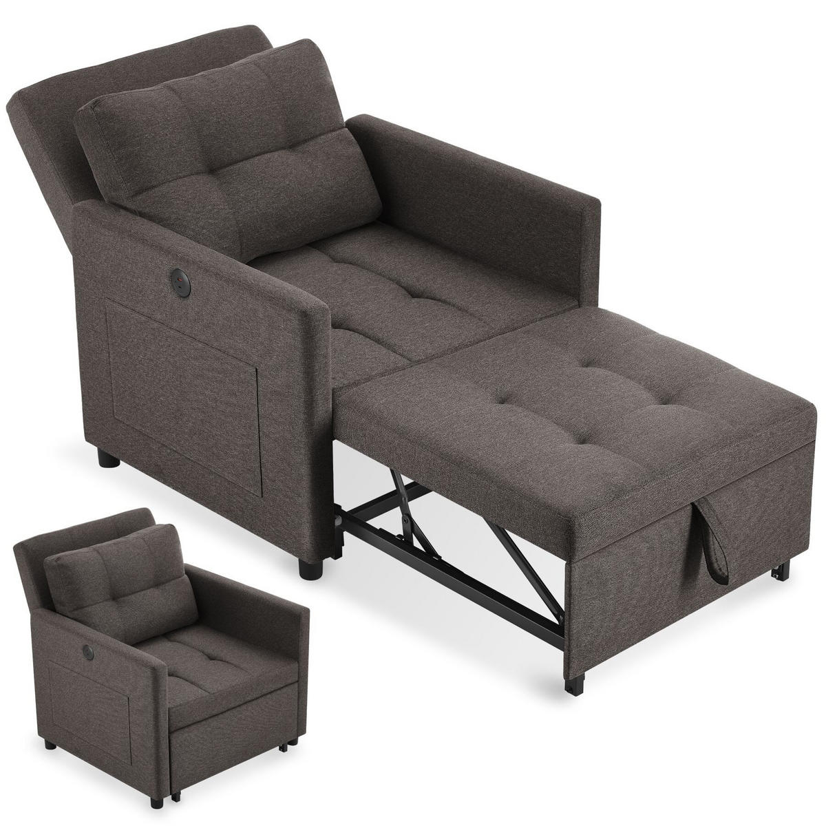 SCHLAFSESSEL Toyama, 82 x 80 x 86 cm, Belastbarkeit 150 kg, dunkelgrau - Dunkelgrau, Textil (82/86/144cm) - tectake