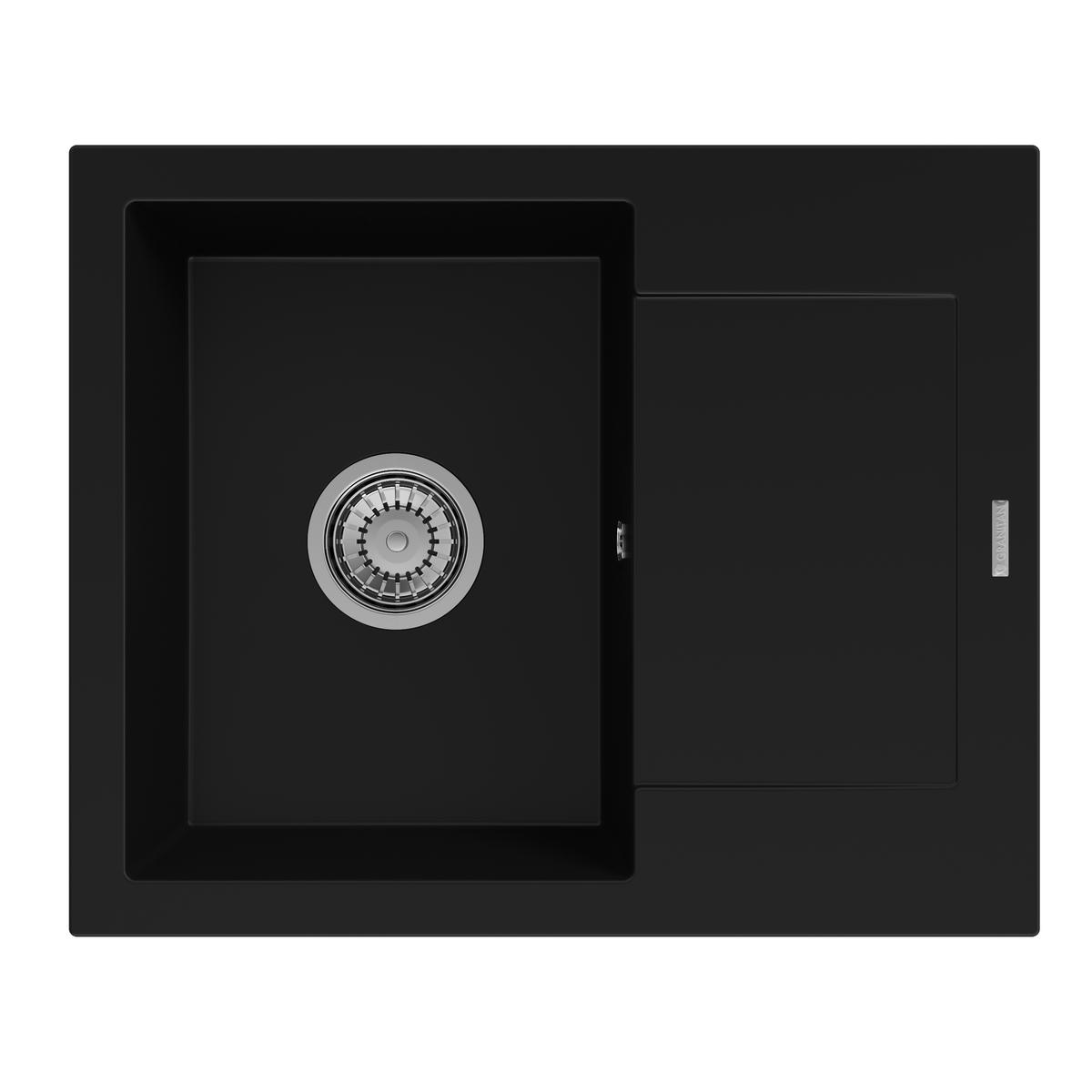 SPÜLBECKEN Bello Schwarz 570/470 mm Granit 2-tlg. Set mit Chromsyphon - Schwarz, Stein (57/47/20cm) - Granitan