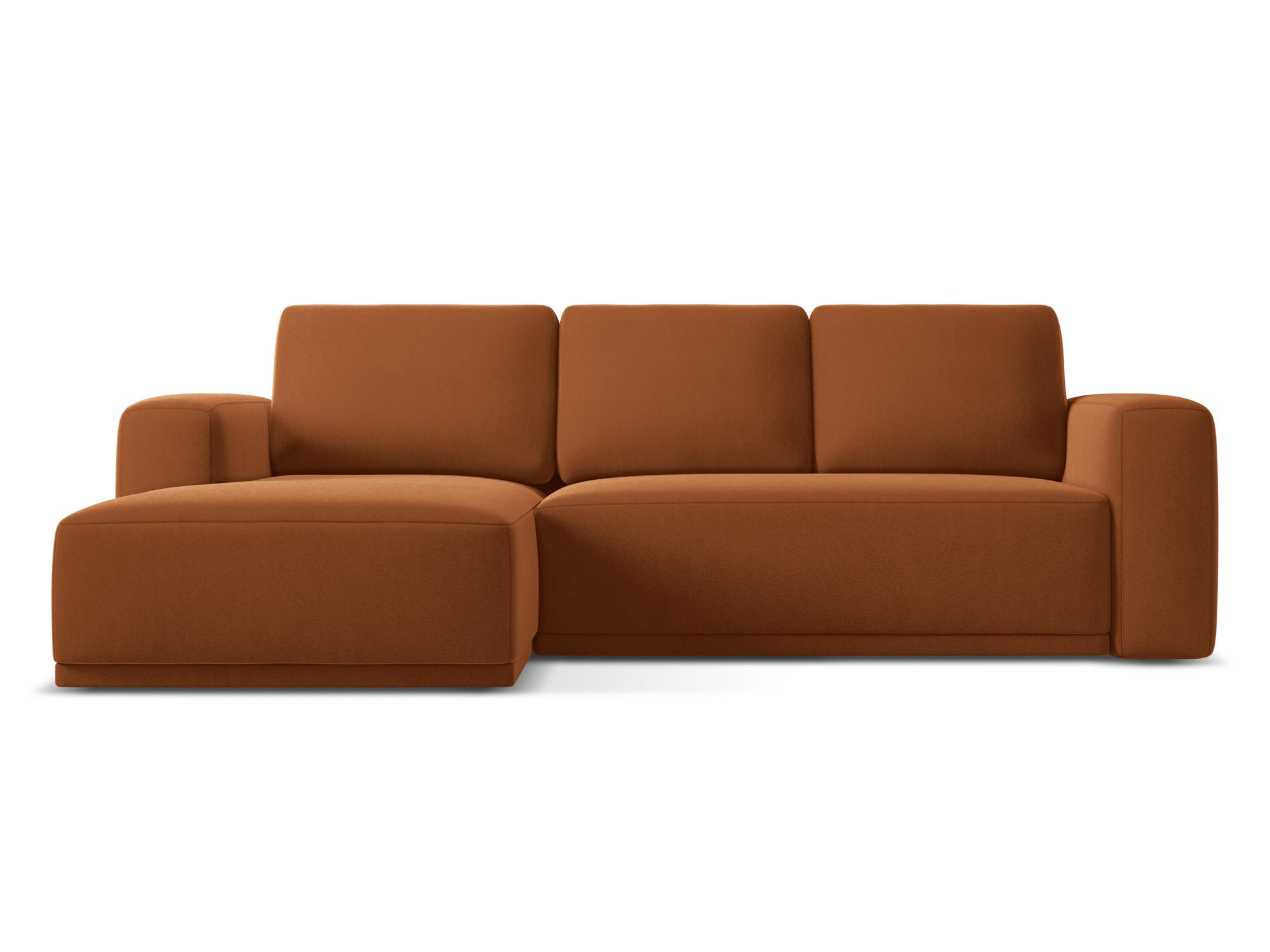 ECKSOFA mit Schlaffunktion Samt Stoff Orange - Terra cotta/Schwarz, Kunststoff/Textil (258/160cm) - Makamii